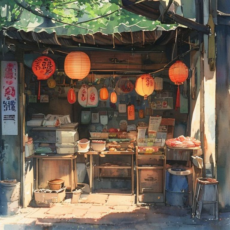 夜市攤子前，背心袋掛在鐵架上微微晃動